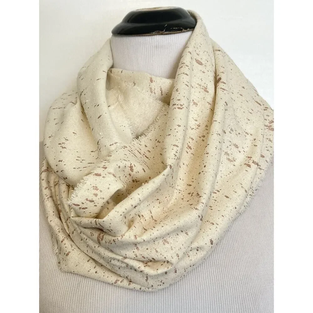 ARGAMAN & DEFIANCE Naturally Dyed Raw Silk Infinity Scarf White Rose Gold NEW
